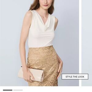 Ann Taylor Sleeveless Cowl Neck Top in Ivory